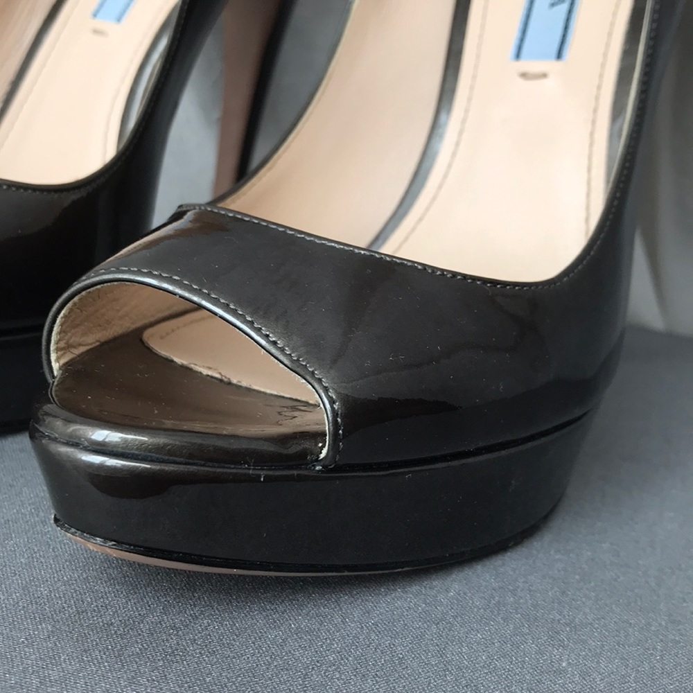 Prada Platform Open Toe Patent Leather Pumps 8.5 - image 4